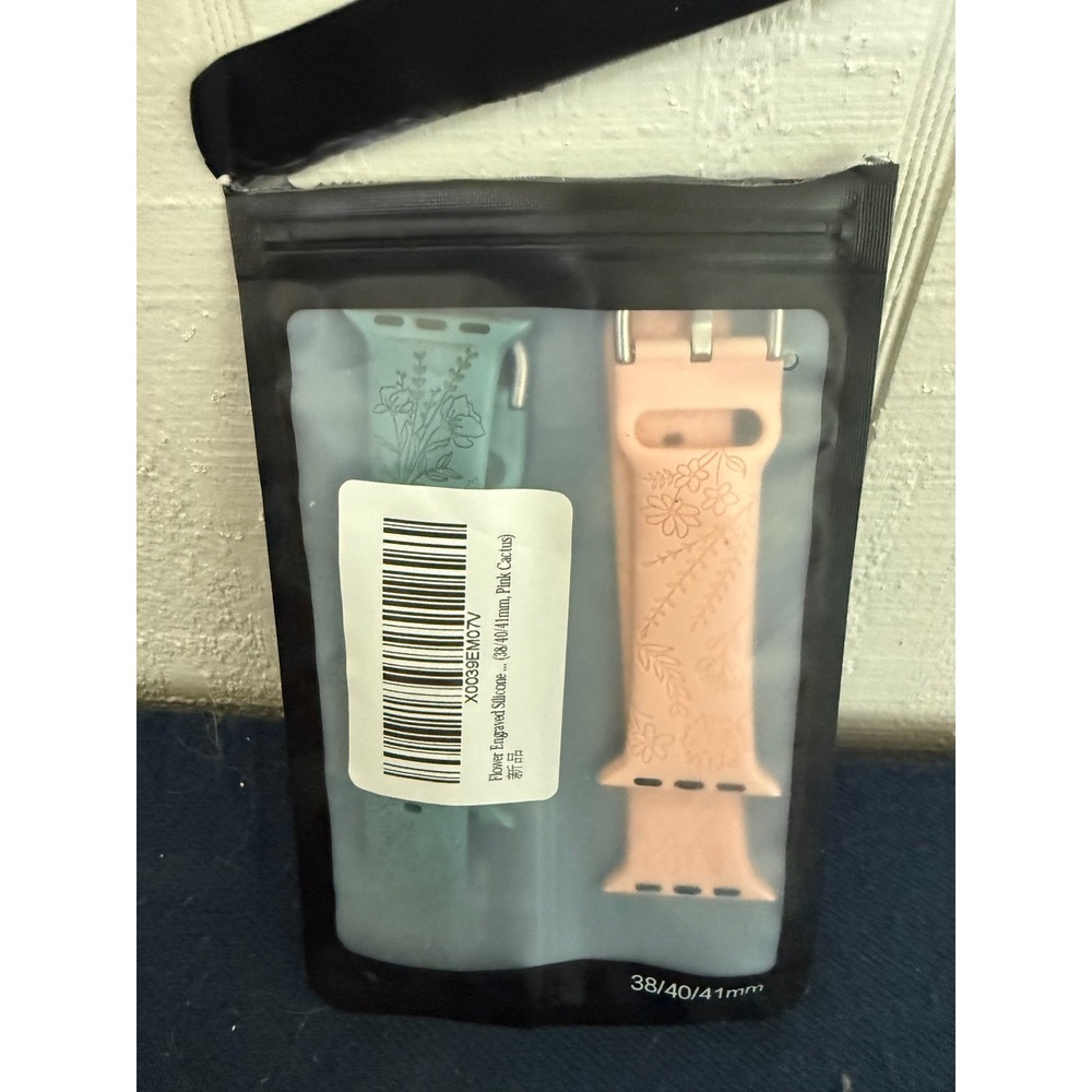 2 Pack Flower Engraved Silicone Apple Watch Bands 38/40/41mm Pink Cactus Floral - Picture 3 of 3